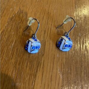 Volleyball Dangle Fishhook Sparkle Earrings Blue Bling